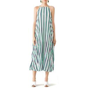 Line + Dot Striped Cruz Pleat Dress Maxi Shift Oversized White Green Navy Small